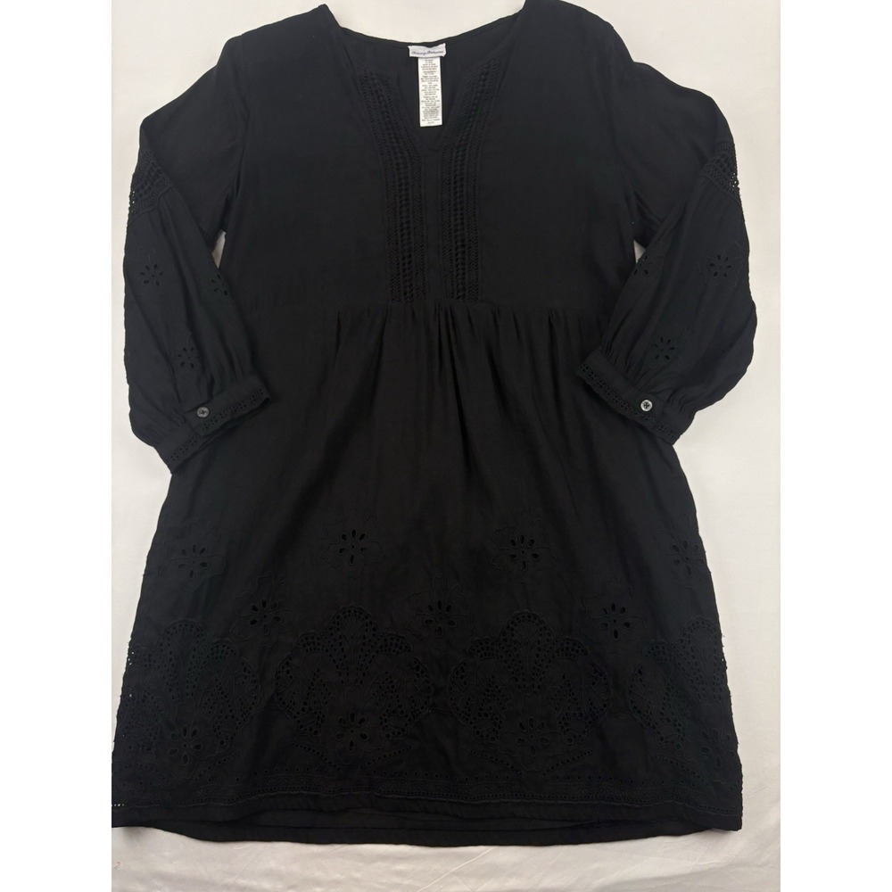 Tommy Bahama Ladies Black Floral Embroidered Shift Dress Linen/Viscose XL